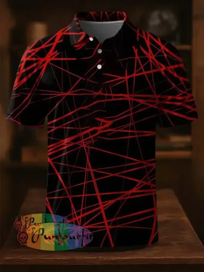 Vintage Festival Guitar Lines Printed Casual Cotton Short Sleeve Polo Shirt Black / S