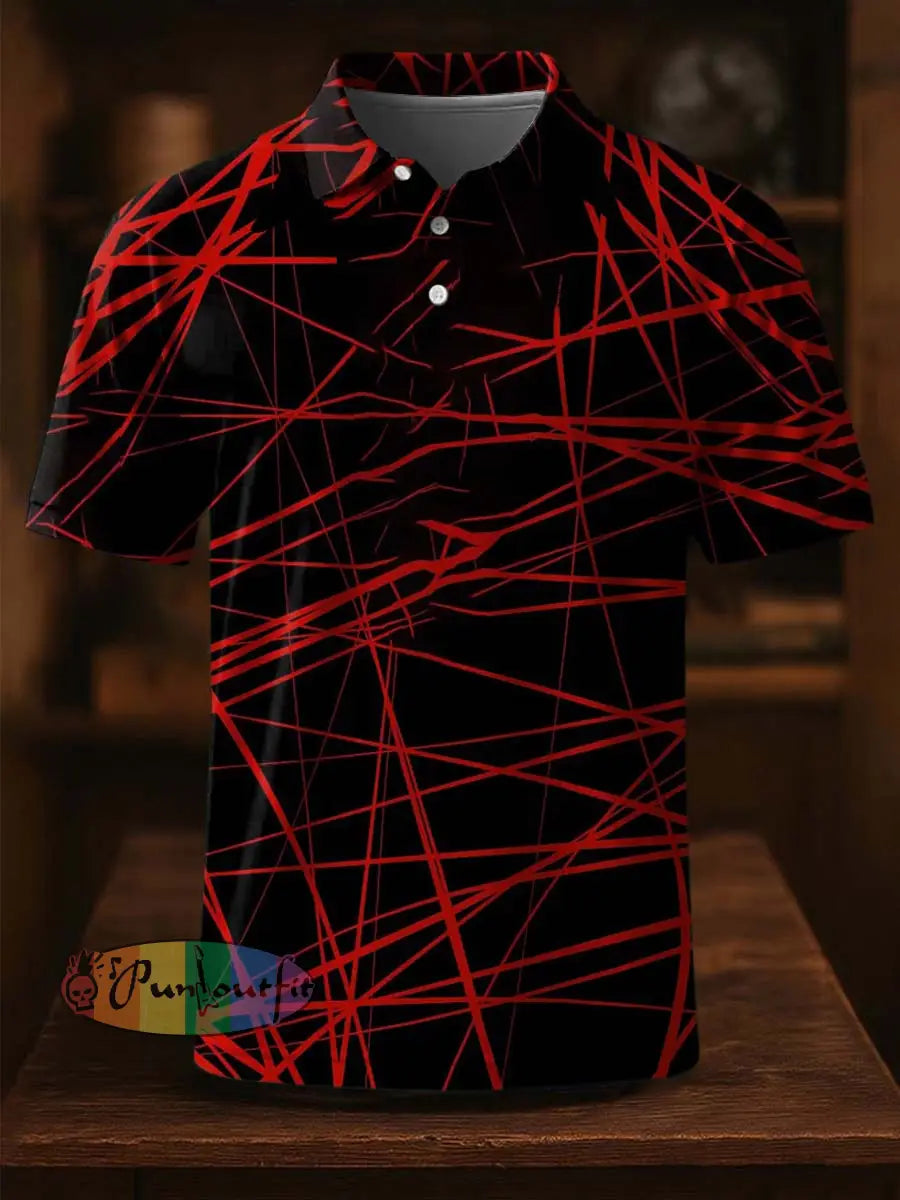 Vintage Festival Guitar Lines Printed Casual Cotton Short Sleeve Polo Shirt Black / S