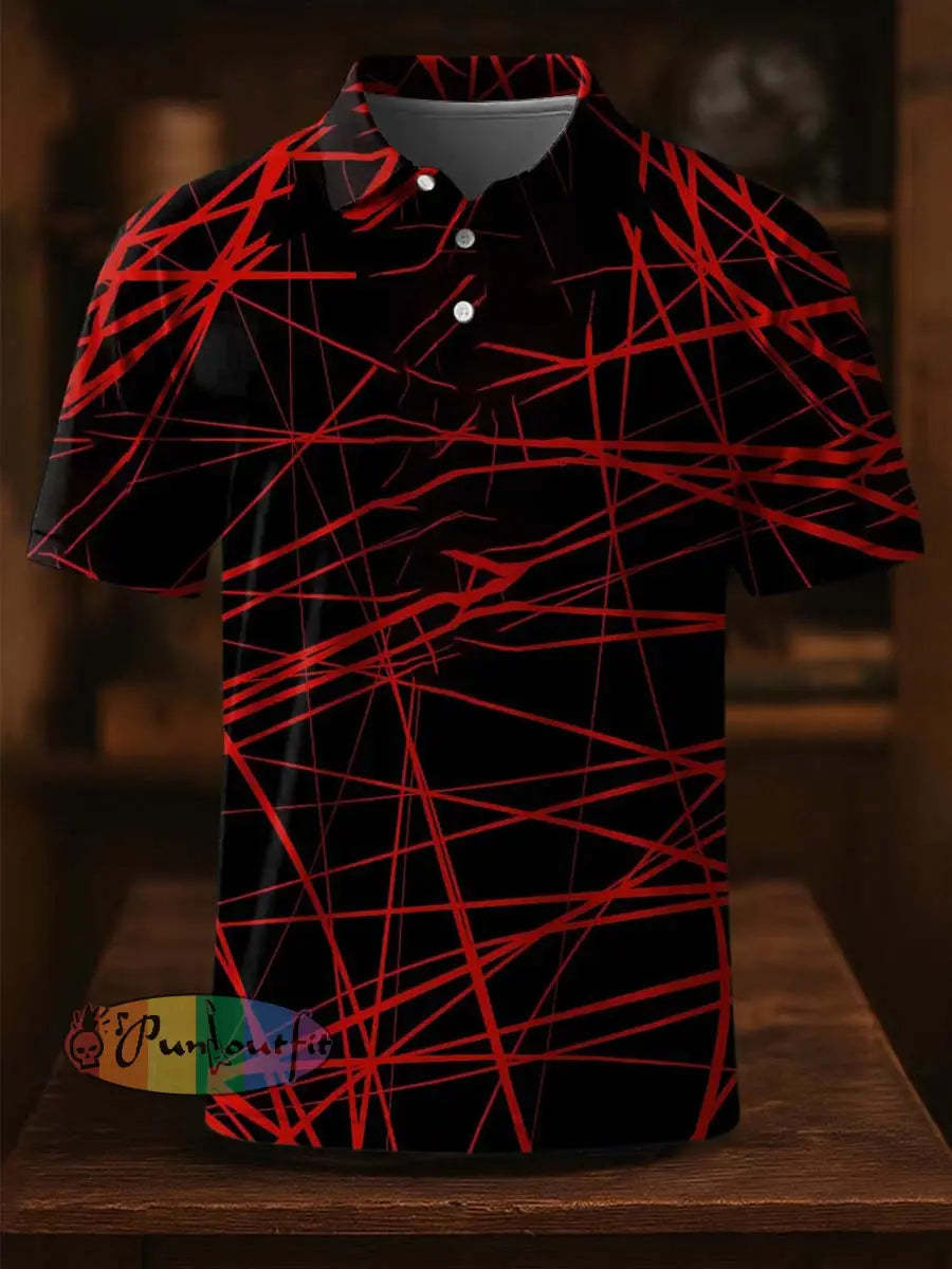 Vintage Festival Guitar Lines Printed Casual Cotton Short Sleeve Polo Shirt Black / S