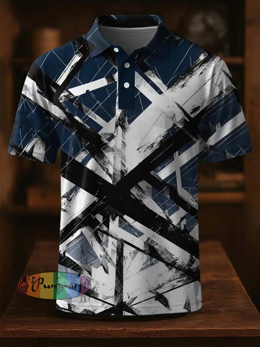 Vintage Festival Guitar Lines Printed Casual Cotton Short Sleeve Polo Shirt Blue / S