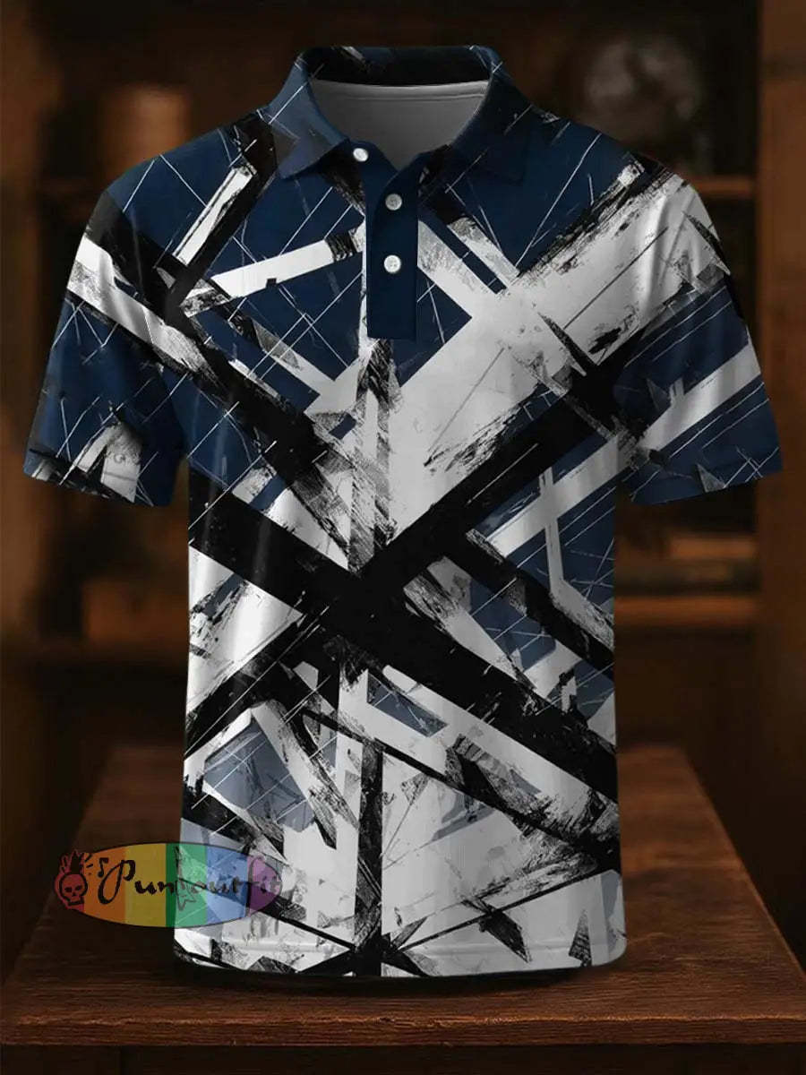 Vintage Festival Guitar Lines Printed Casual Cotton Short Sleeve Polo Shirt Blue / S