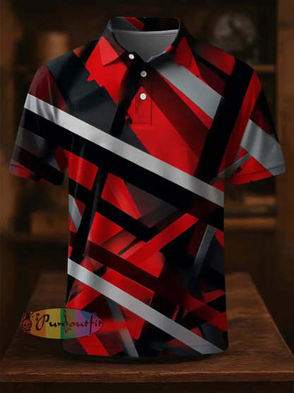Vintage Festival Guitar Lines Printed Casual Cotton Short Sleeve Polo Shirt Red / S