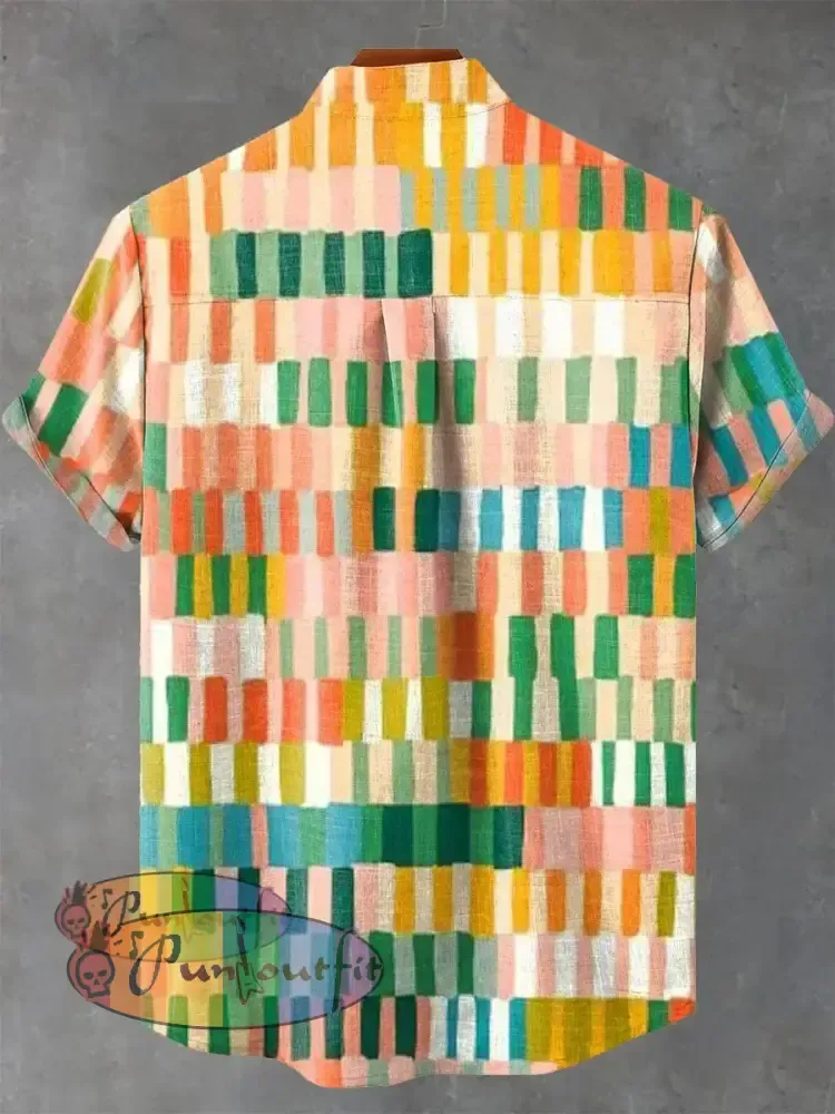 Vintage Geometric Pattern Art Print Casual 100% Cotton Shirt GEOMETRIC ART DESIGN