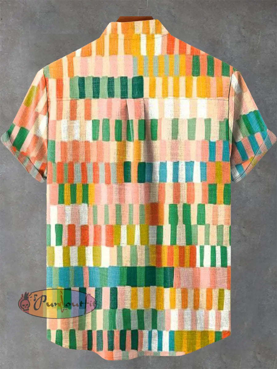 Vintage Geometric Pattern Art Print Casual 100% Cotton Shirt GEOMETRIC ART DESIGN
