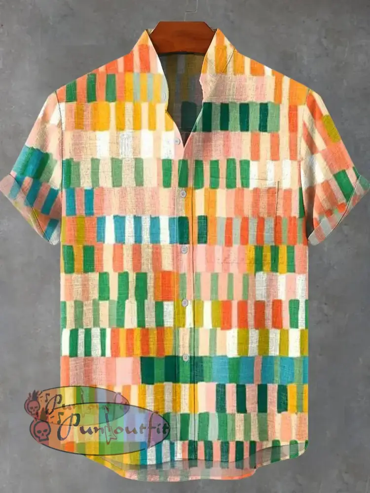Vintage Geometric Pattern Art Print Casual 100% Cotton Shirt Multicolor / S GEOMETRIC ART DESIGN