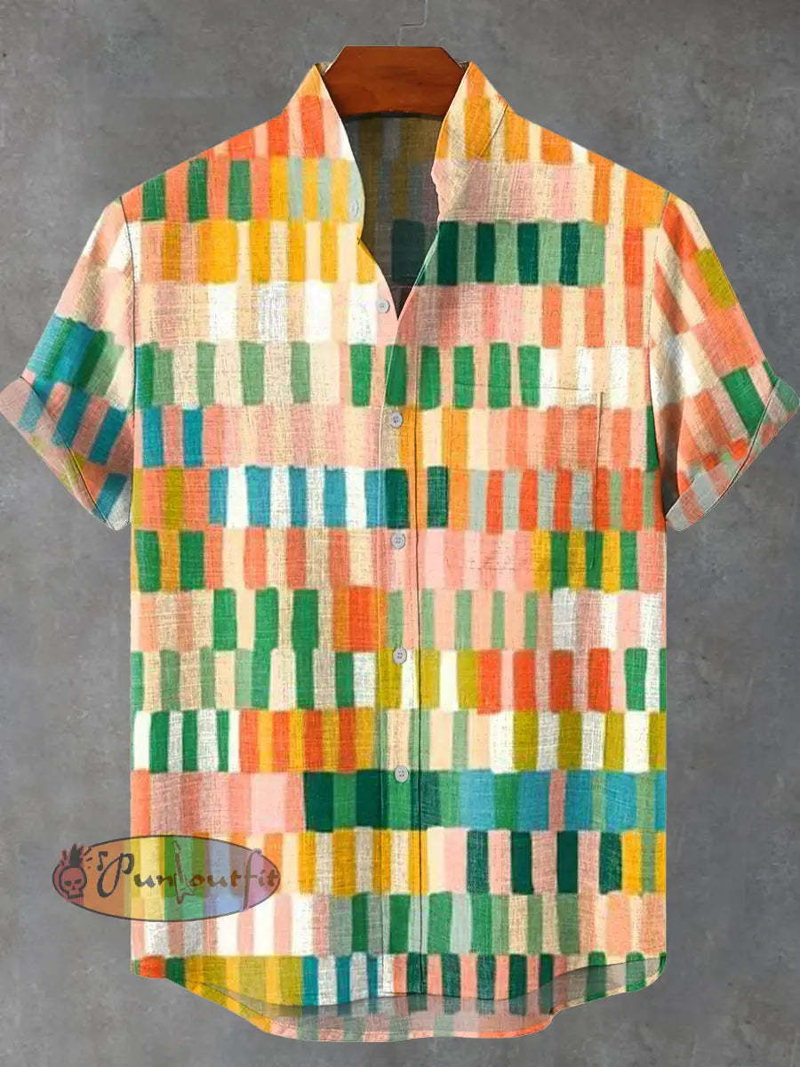 Vintage Geometric Pattern Art Print Casual 100% Cotton Shirt Multicolor / S GEOMETRIC ART DESIGN