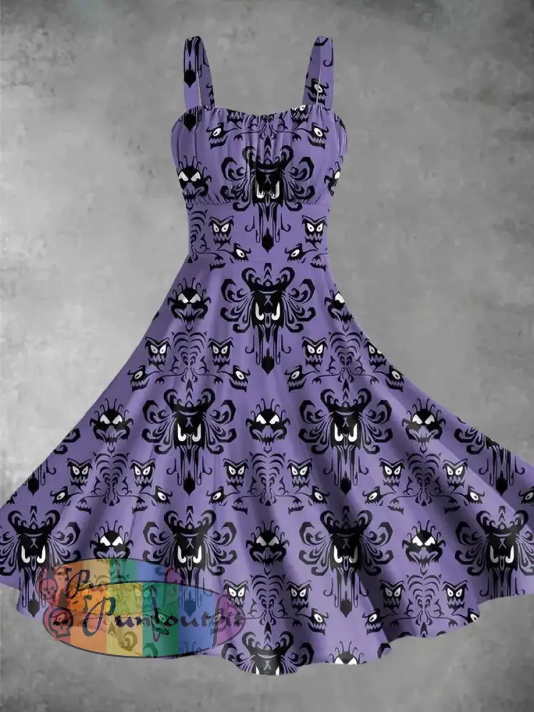 Vintage Halloween Print Backless Dress Colorful / S Dress