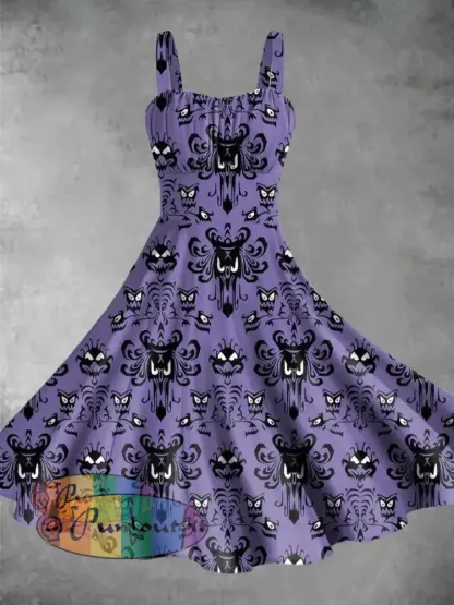 Vintage Halloween Print Backless Dress Colorful / S Dress