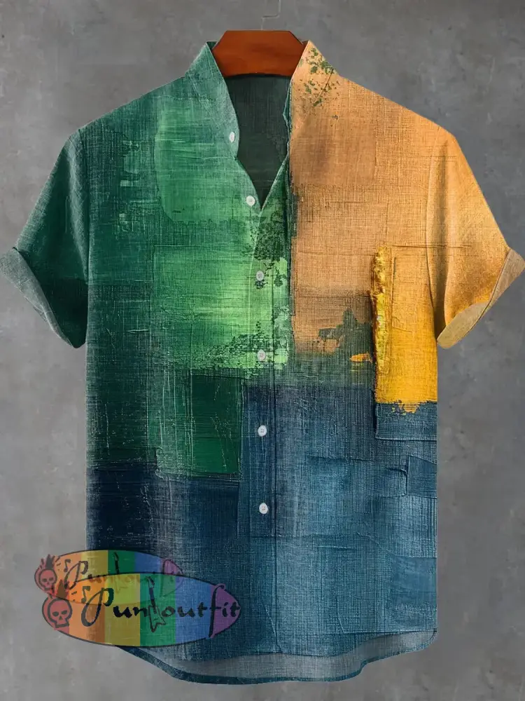 Vintage Multicolor Oils Pattern Art Print Casual 100% Cotton Shirt Multicolor / S GEOMETRIC ART DESIGN