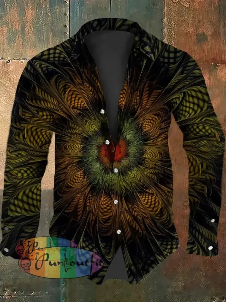 Vintage Punk Hippie Colourful Mandala Abstract Print Casual Long Sleeve Shirt As picture / S