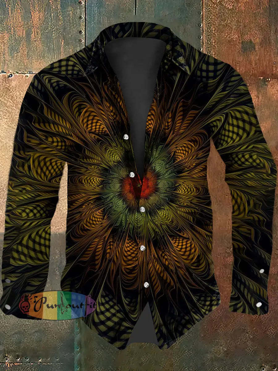 Vintage Punk Hippie Colourful Mandala Abstract Print Casual Long Sleeve Shirt As picture / S