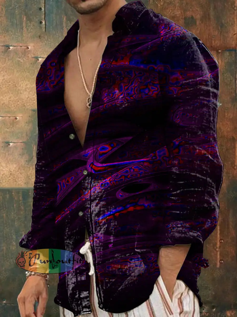 Vintage Punk Hippie Gothic Gradient Patterns Abstract Print Casual Long Sleeve Shirt Purple / S