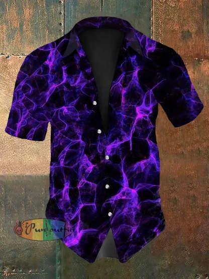 Vintage Punk Music Festival Purple Ripple Gradient Abstract Print Casual Cotton Short Sleeve Shirt Purple / S