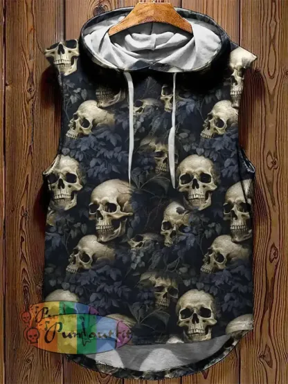 Vintage Skulls Halloween Print Backless Dress Hooded Tank Top / S Dress