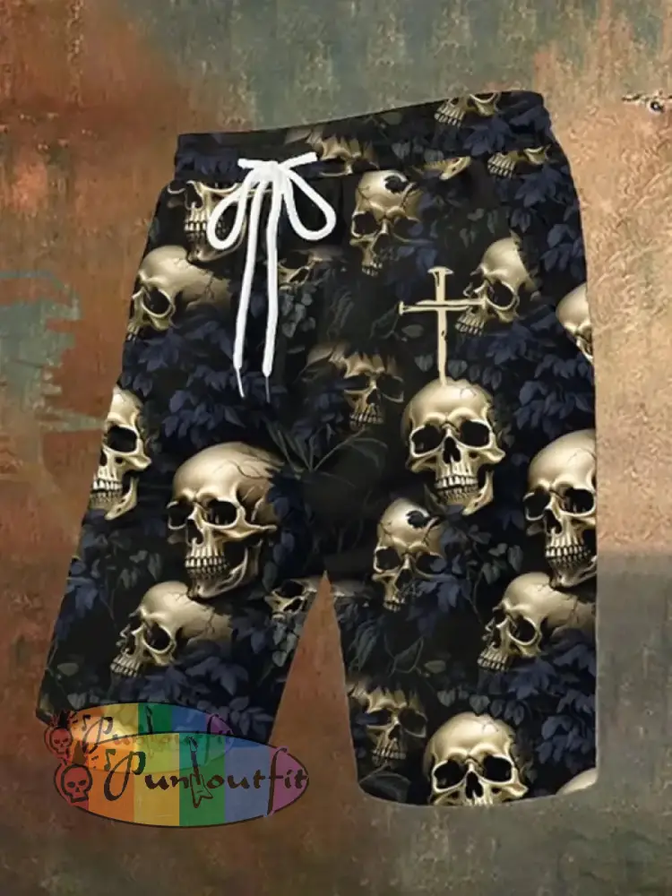 Men’s 3D Dark Skull Print Shorts (With Pockets) Black / S Shorts