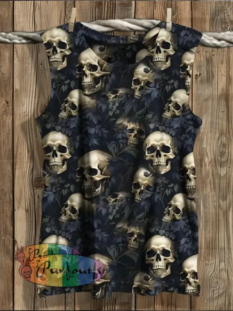 Vintage Skulls Halloween Print Backless Dress Tank Top / S Dress