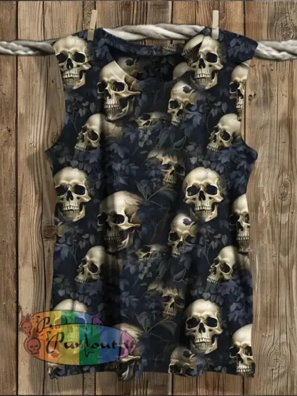 Vintage Skulls Halloween Print Backless Dress Tank Top / S Dress