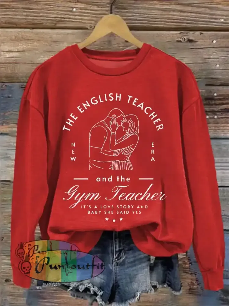 Women’s A Love Story English Teacher And Gym Teacher Getting Married Sweatshirt Red / S