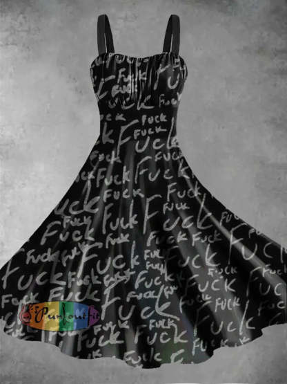 Women’s Abstract Psychedelic Fuck Printed Sleeveless Camisole Dress Black / S