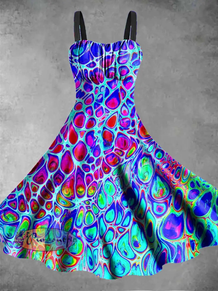 Women’s Abstract Psychedelic Printed Sleeveless Camisole Dress Multicolour / S