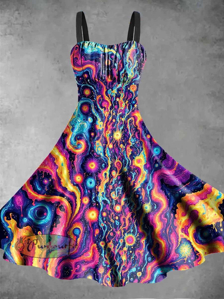 Women’s Abstract Psychedelic Printed Sleeveless Camisole Dress Multicolour / S