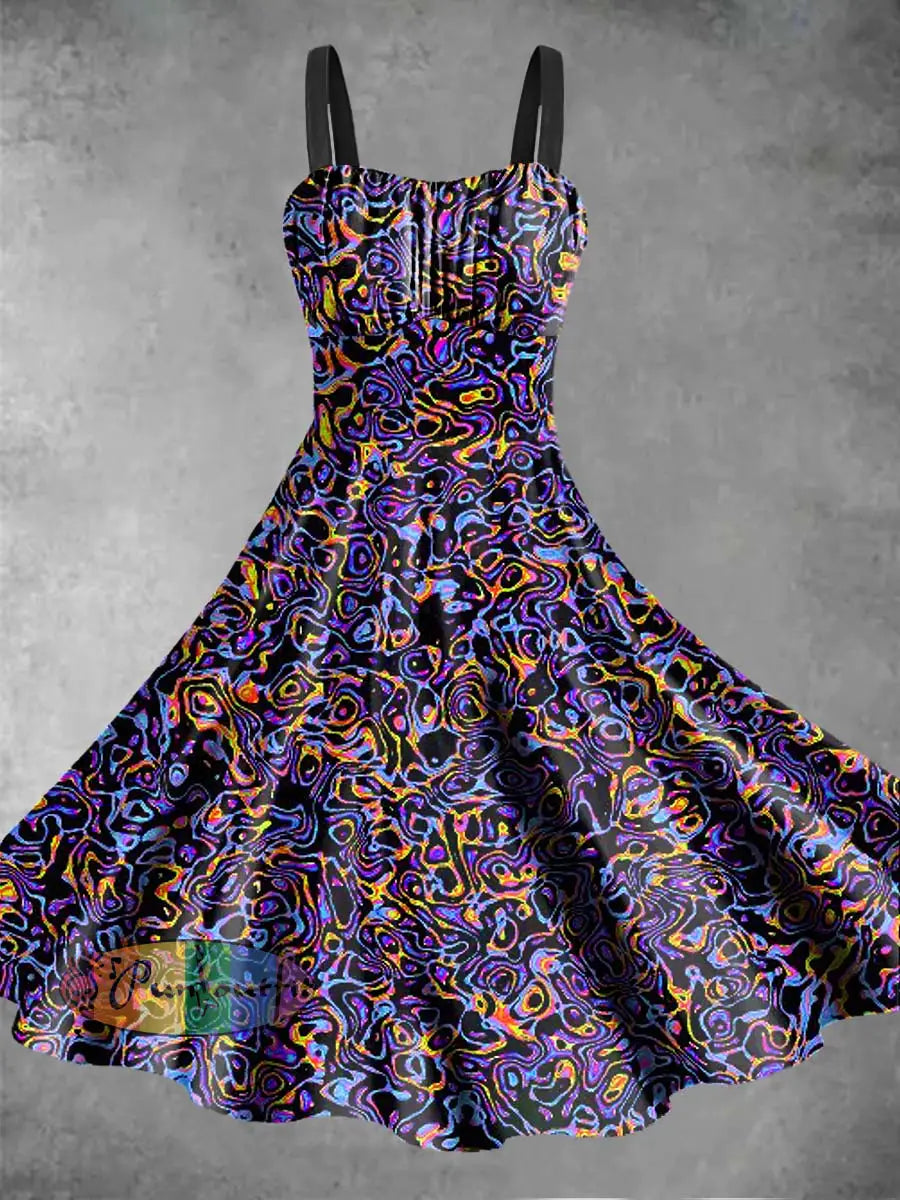 Women’s Abstract Psychedelic Printed Sleeveless Camisole Dress Multicolour / S