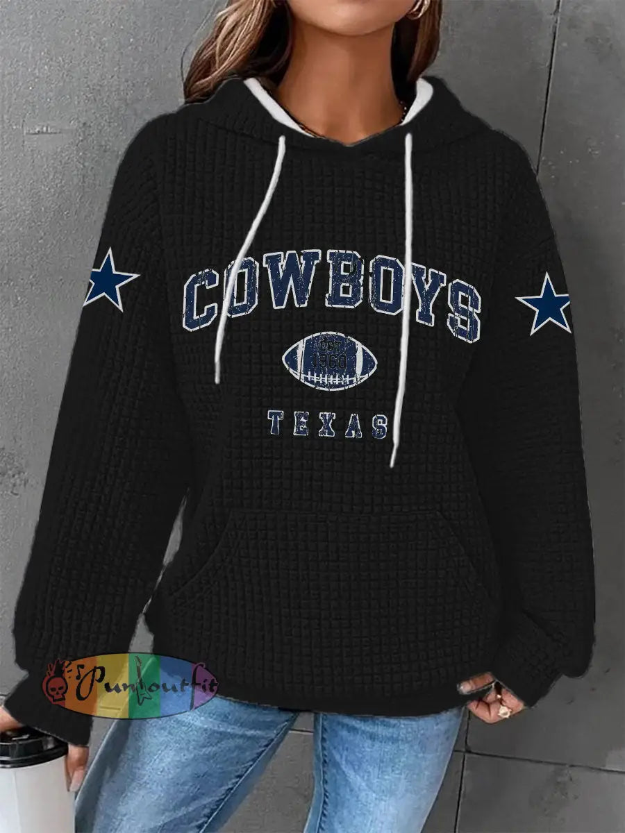 Women’s American football waffle hooded sweatshirt Black / S