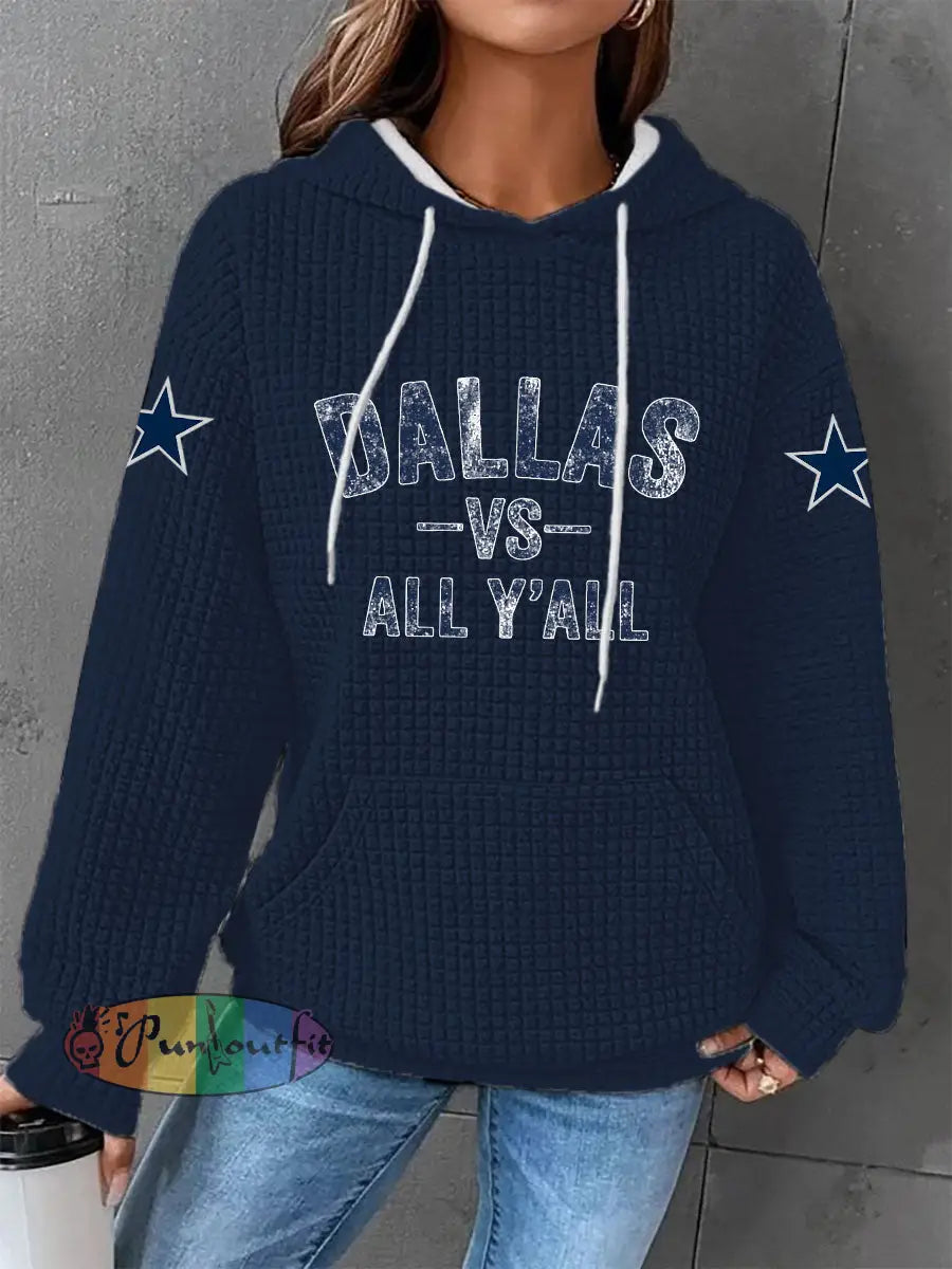 Women’s American football waffle hooded sweatshirt Navy Blue / S
