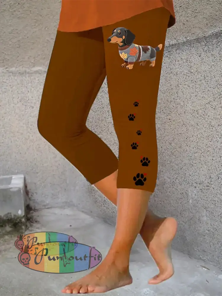 Women’s Autumn Dog Art Print Seven minute Bottoms Brown / S