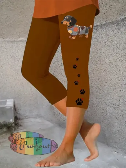 Women’s Autumn Dog Art Print Seven minute Bottoms Brown / S
