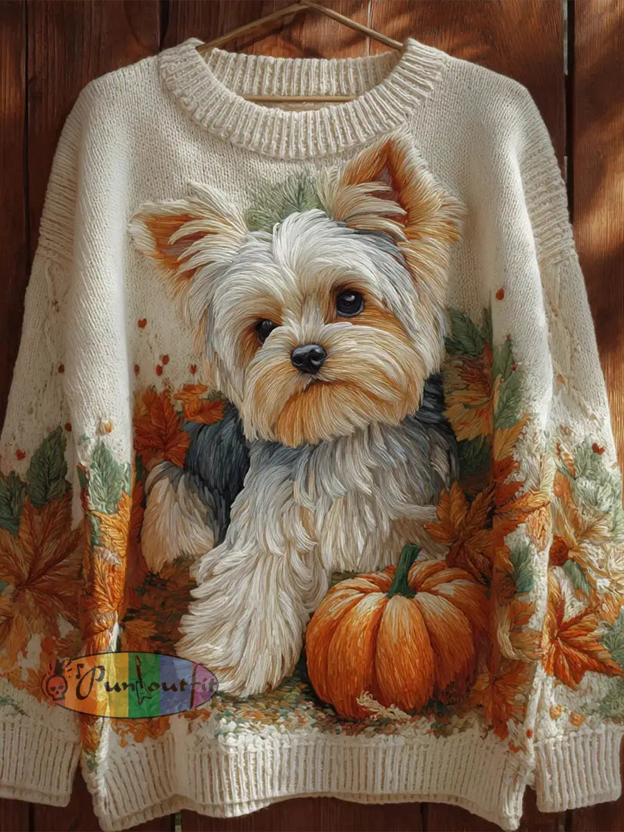 Women’s Autumn Dog Art Print Sweatshirt White / S