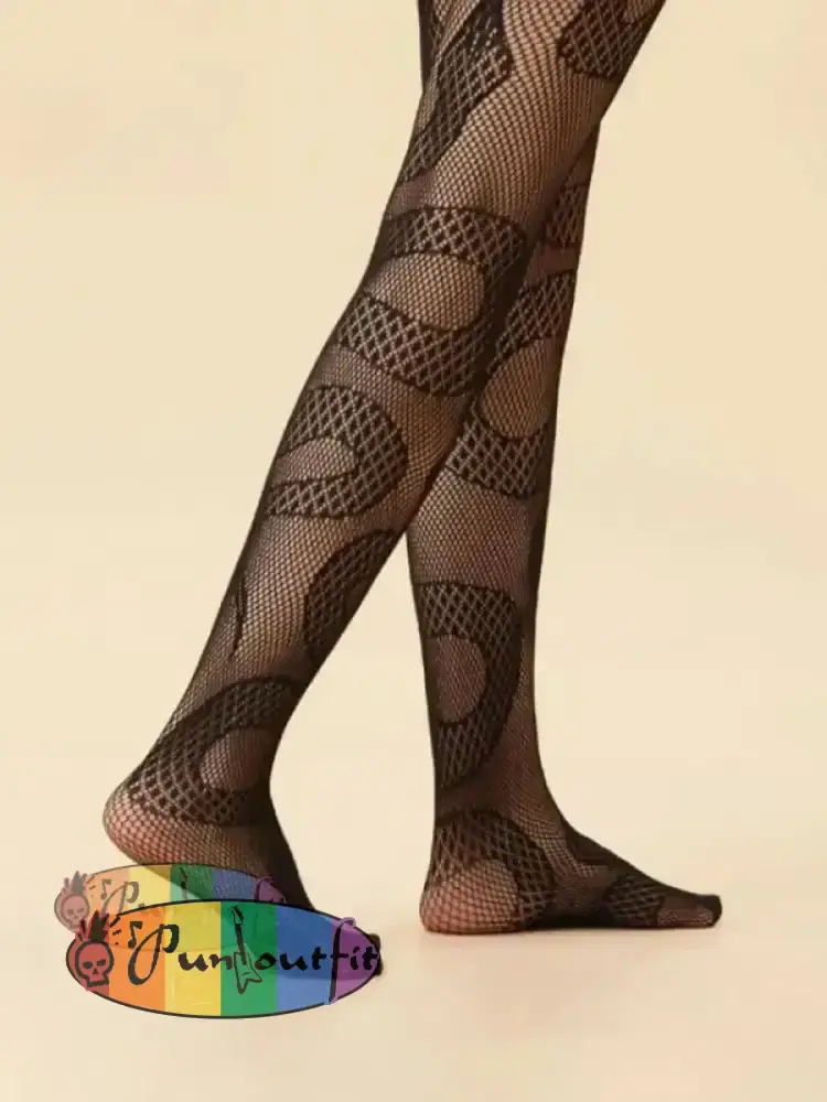 Women’s Black Punk Serpentine Cutout Fishnet Stockings Acc