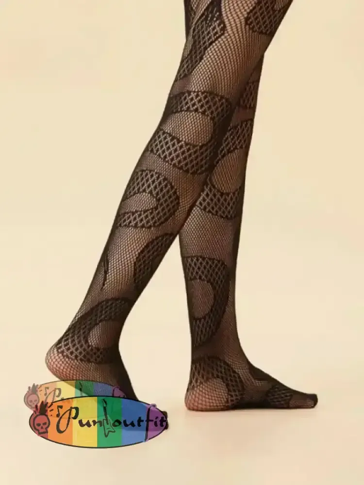Women’s Black Punk Serpentine Cutout Fishnet Stockings Acc