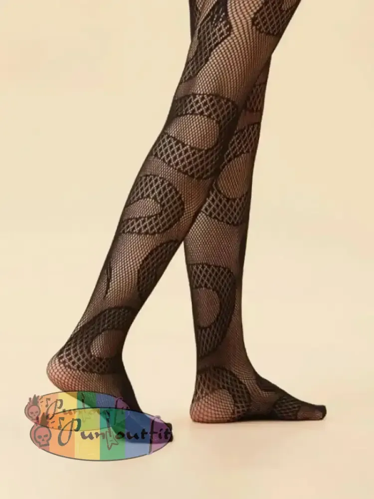Women’s Black Punk Serpentine Cutout Fishnet Stockings Acc