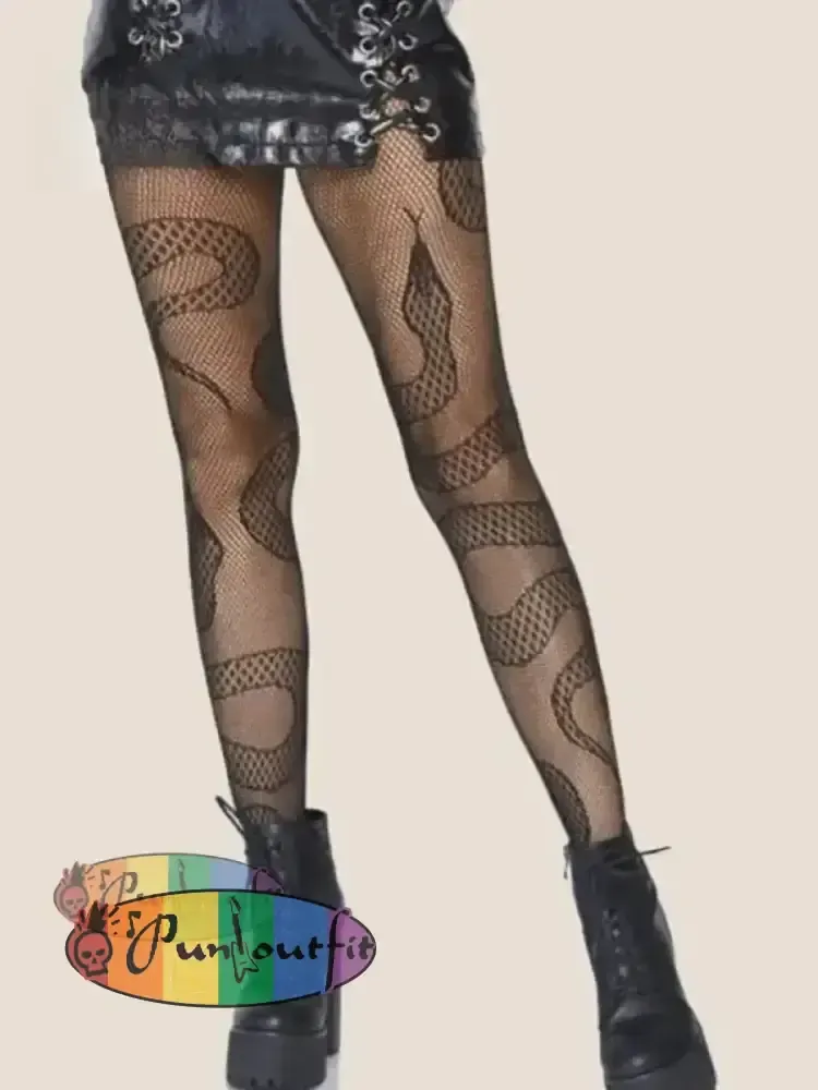 Women’s Black Punk Serpentine Cutout Fishnet Stockings / One Size Acc