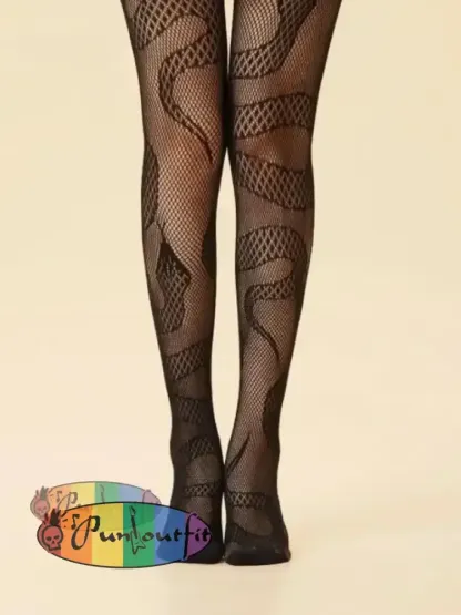 Women’s Black Punk Serpentine Cutout Fishnet Stockings Acc