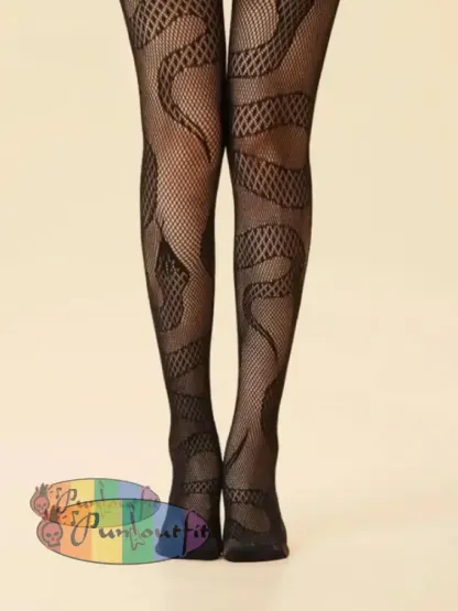 Women’s Black Punk Serpentine Cutout Fishnet Stockings Acc