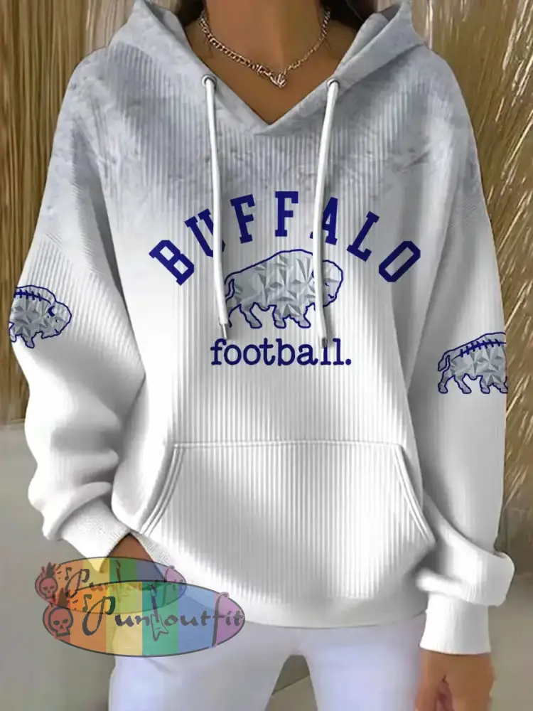 Women’s Buffalo Football Lover Printed Hoodie White / S