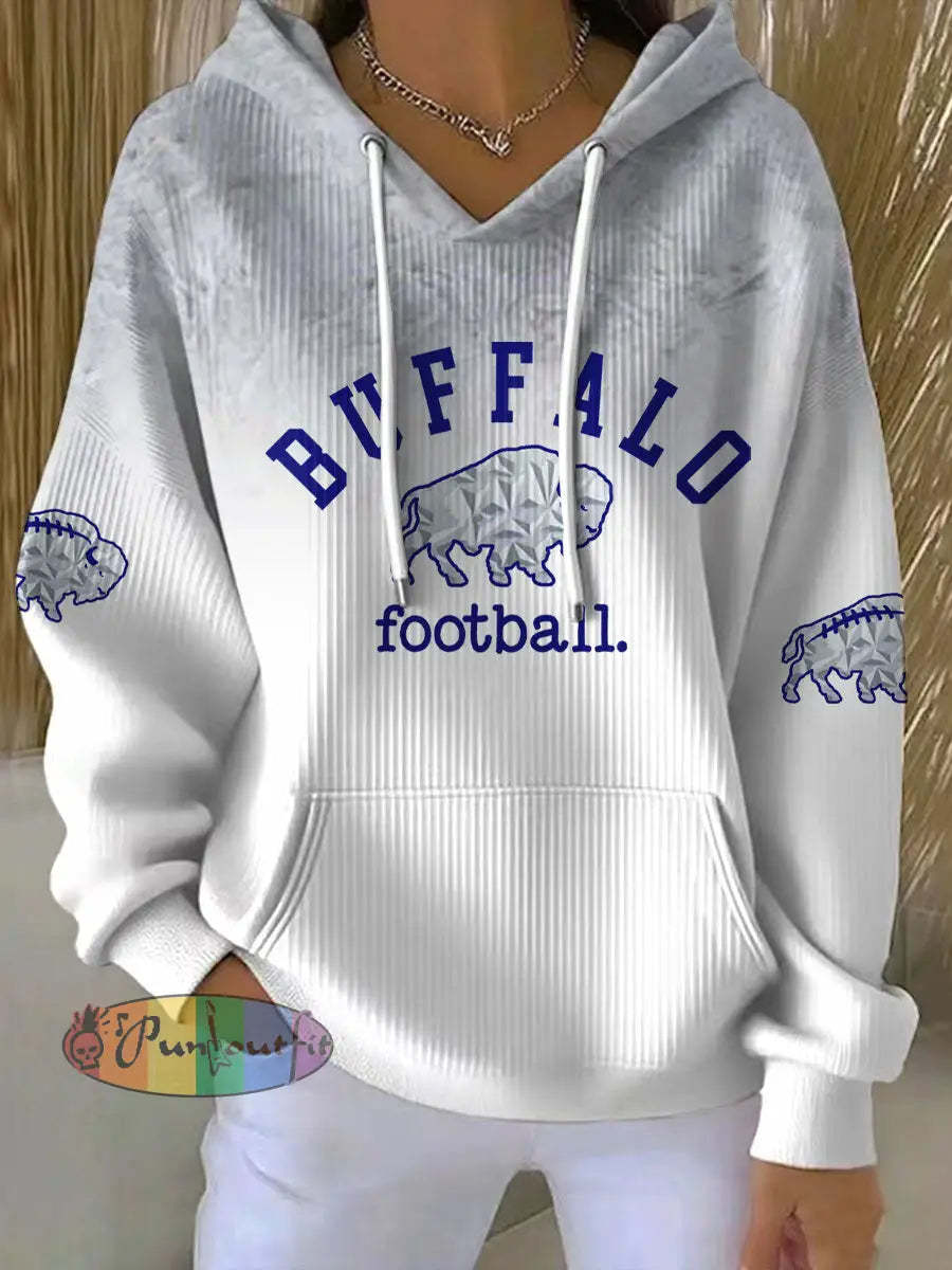Women’s Buffalo Football Lover Printed Hoodie White / S
