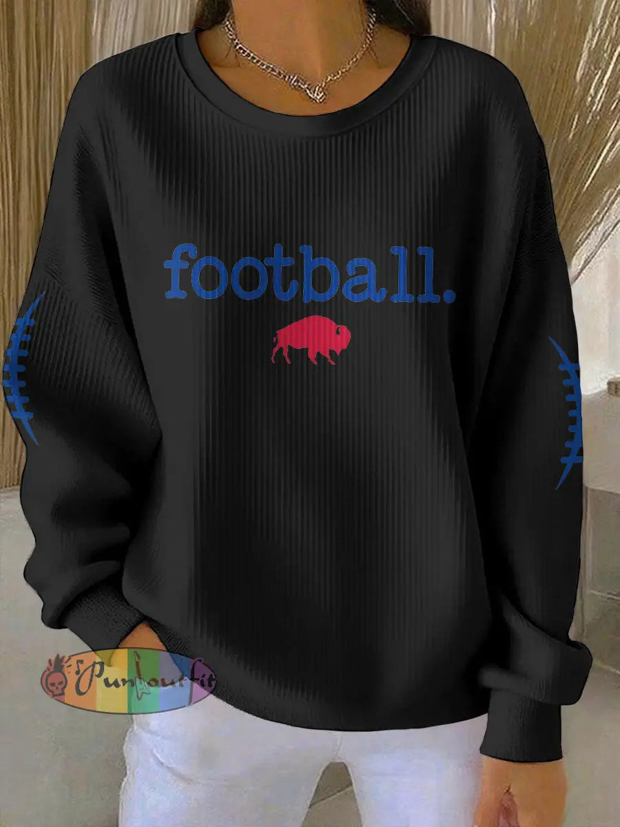 Women’s Buffalo Football Lover Printed Sweatshirt Black / S