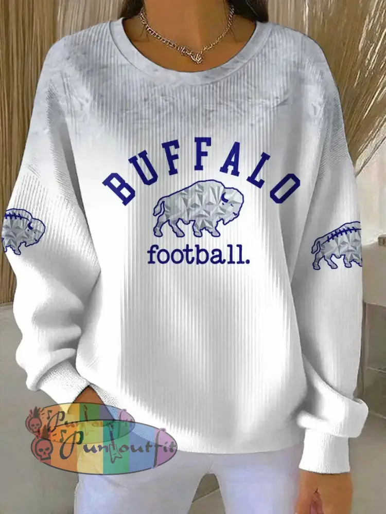 Women’s Buffalo Football Lover Printed Sweatshirt White / S