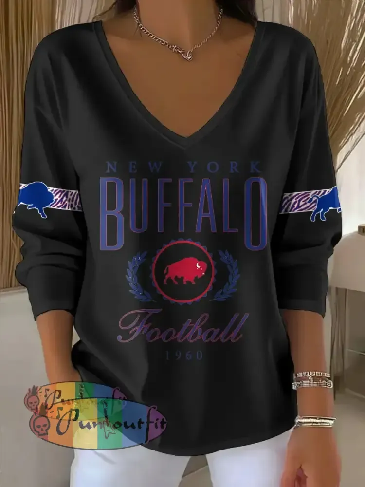 Women’s Buffalo Football Lover Printed Tops Black / S