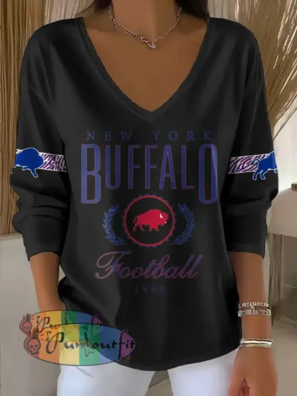 Women’s Buffalo Football Lover Printed Tops Black / S