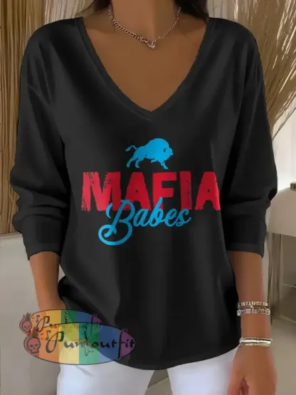 Women’s Buffalo Football Lover Printed Tops Black / S