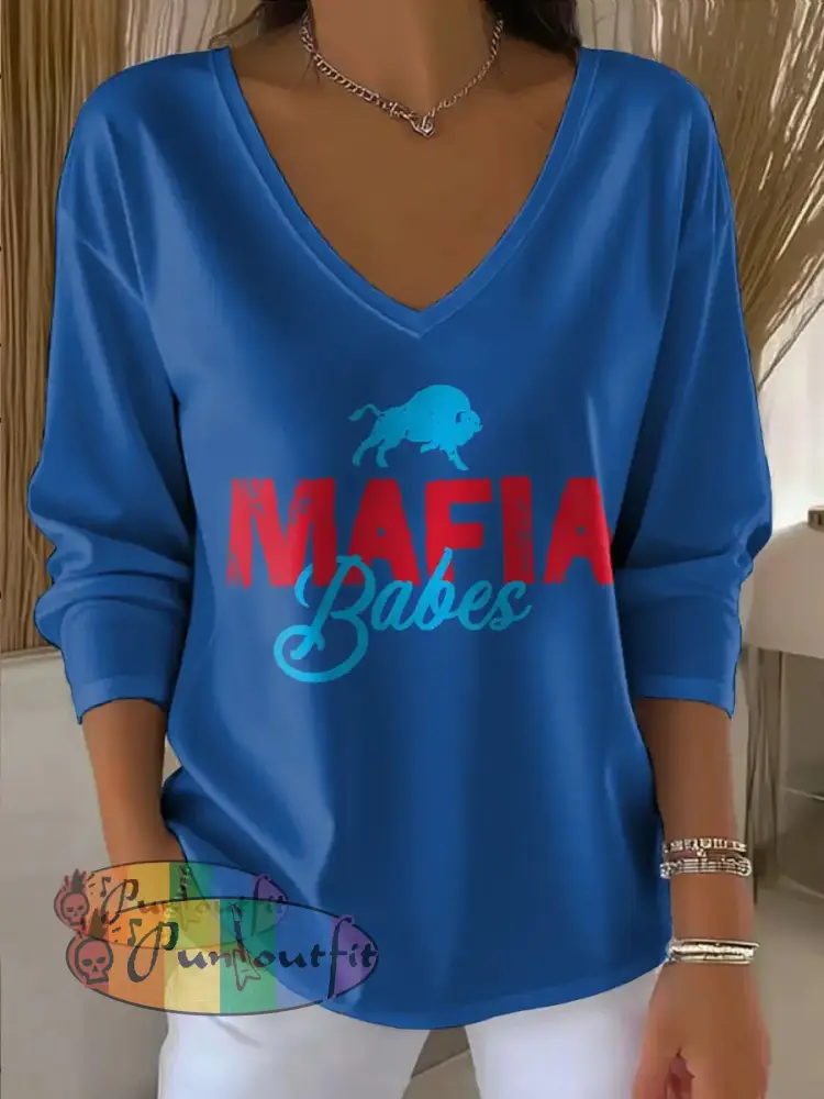 Women’s Buffalo Football Lover Printed Tops Blue / S
