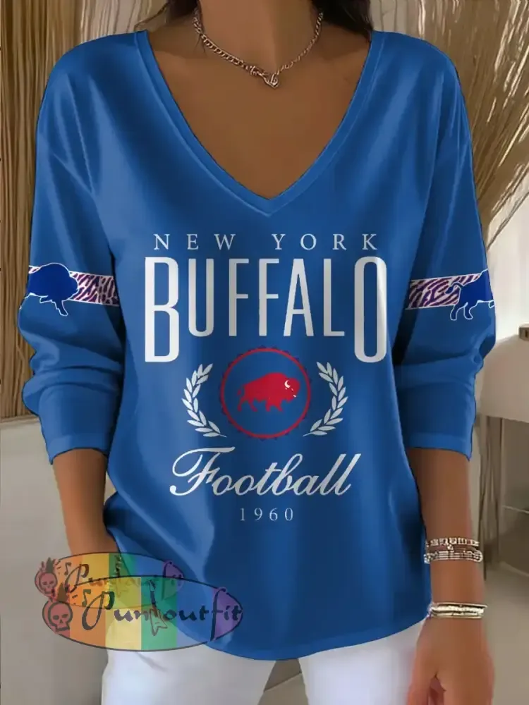 Women’s Buffalo Football Lover Printed Tops Blue / S