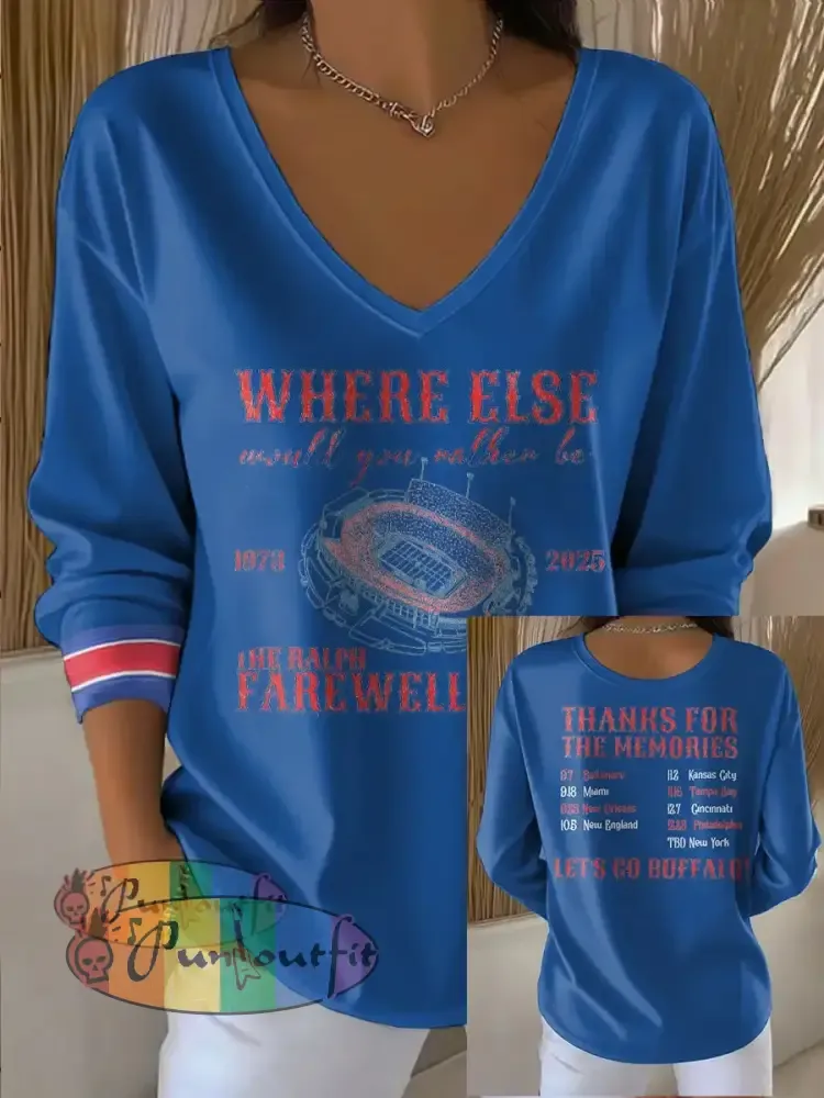 Women’s Buffalo Football Lover Printed Tops Blue / S