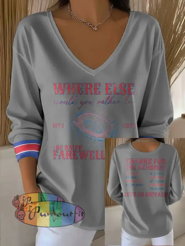 Women’s Buffalo Football Lover Printed Tops Light Gray / S