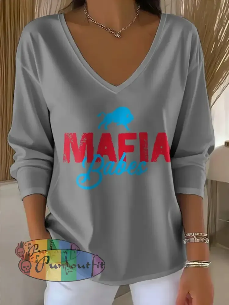 Women’s Buffalo Football Lover Printed Tops Light Gray / S