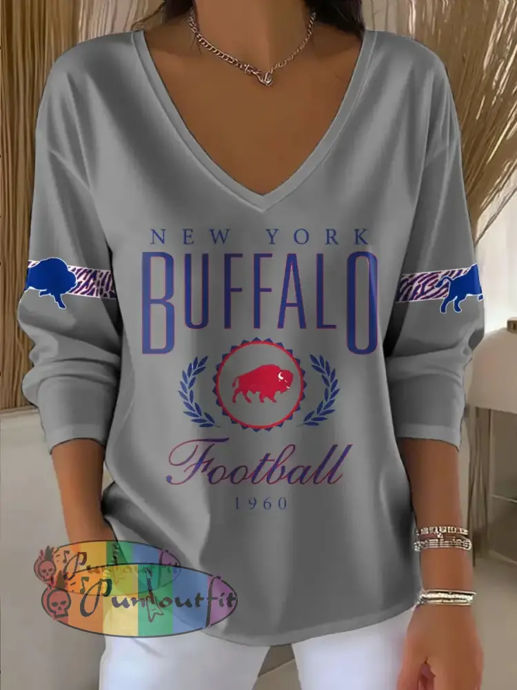 Women’s Buffalo Football Lover Printed Tops Light Gray / S